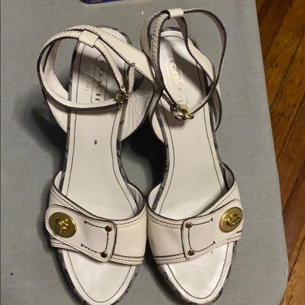 Coach logo platform sandals